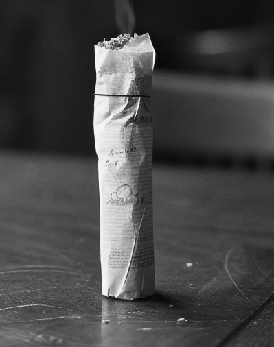 « A little leftover cigarette wrapped in my daughter’s  drawing » after Kiyoji Otsuji Laboratory series 